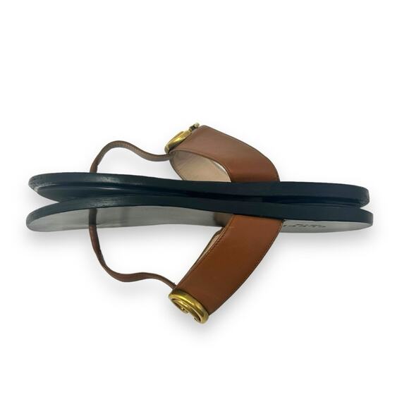 Gucci GG Marmont Thong Flat Leather Sandals Black Cognac Brown 36.5 Women’s - Picture 8 of 14